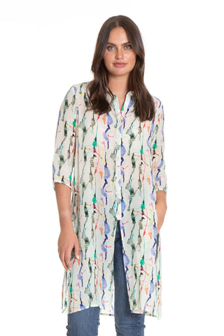 Paint Splatter Print - 3⁄4 Sleeve Button-Up with Side Slits