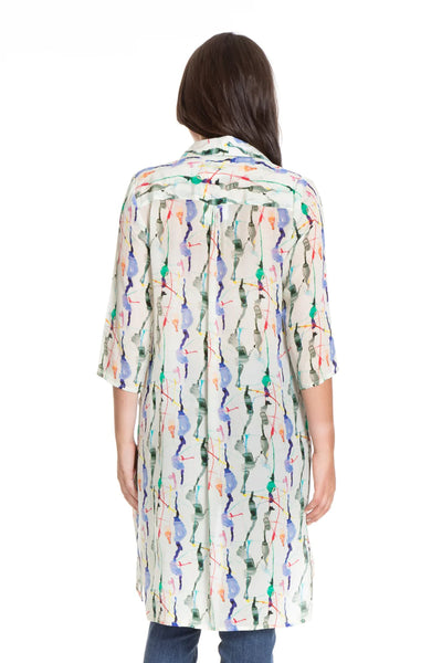Paint Splatter Print - 3⁄4 Sleeve Button-Up with Side Slits