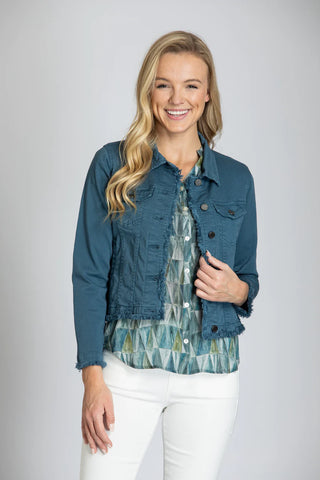 Jean Jacket With Frayed Detail - Dusty Blue