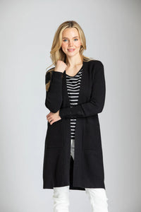 Open Front Cardigan With Button Detail - Black