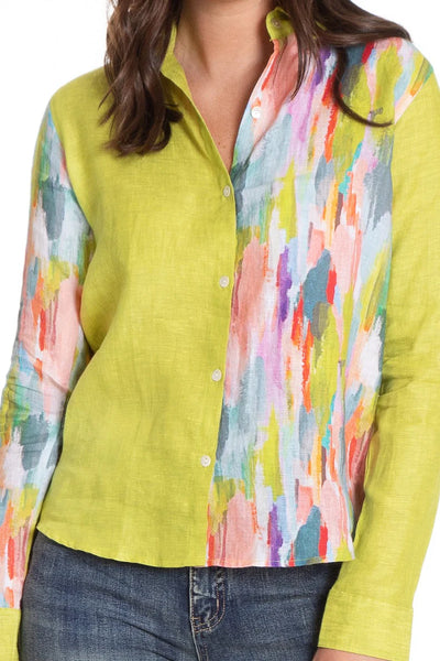 Colorful Abstract Mixed Media Print - Button-up with Roll up Tab Sleeve/Mix Media