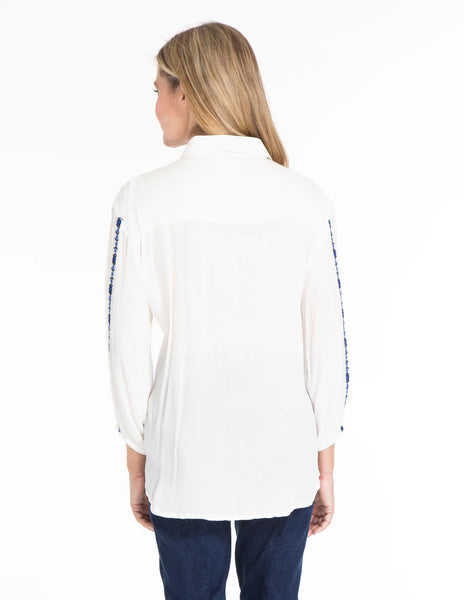 EMBROIDERED COLLARED SHIRT - NEUTRAL
