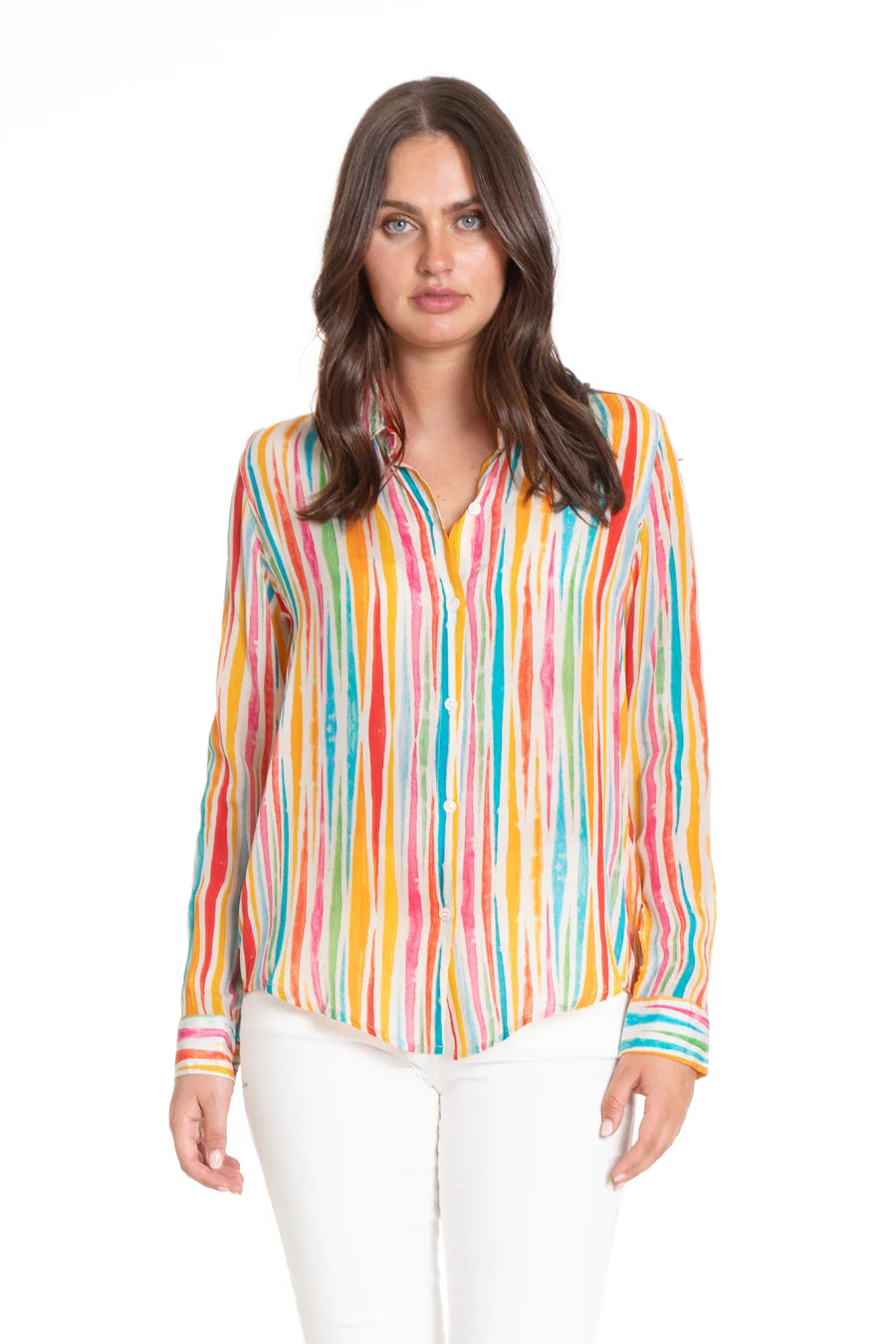 Multi Color Squiggle Stripe - Button-up with Roll-up Sleeve