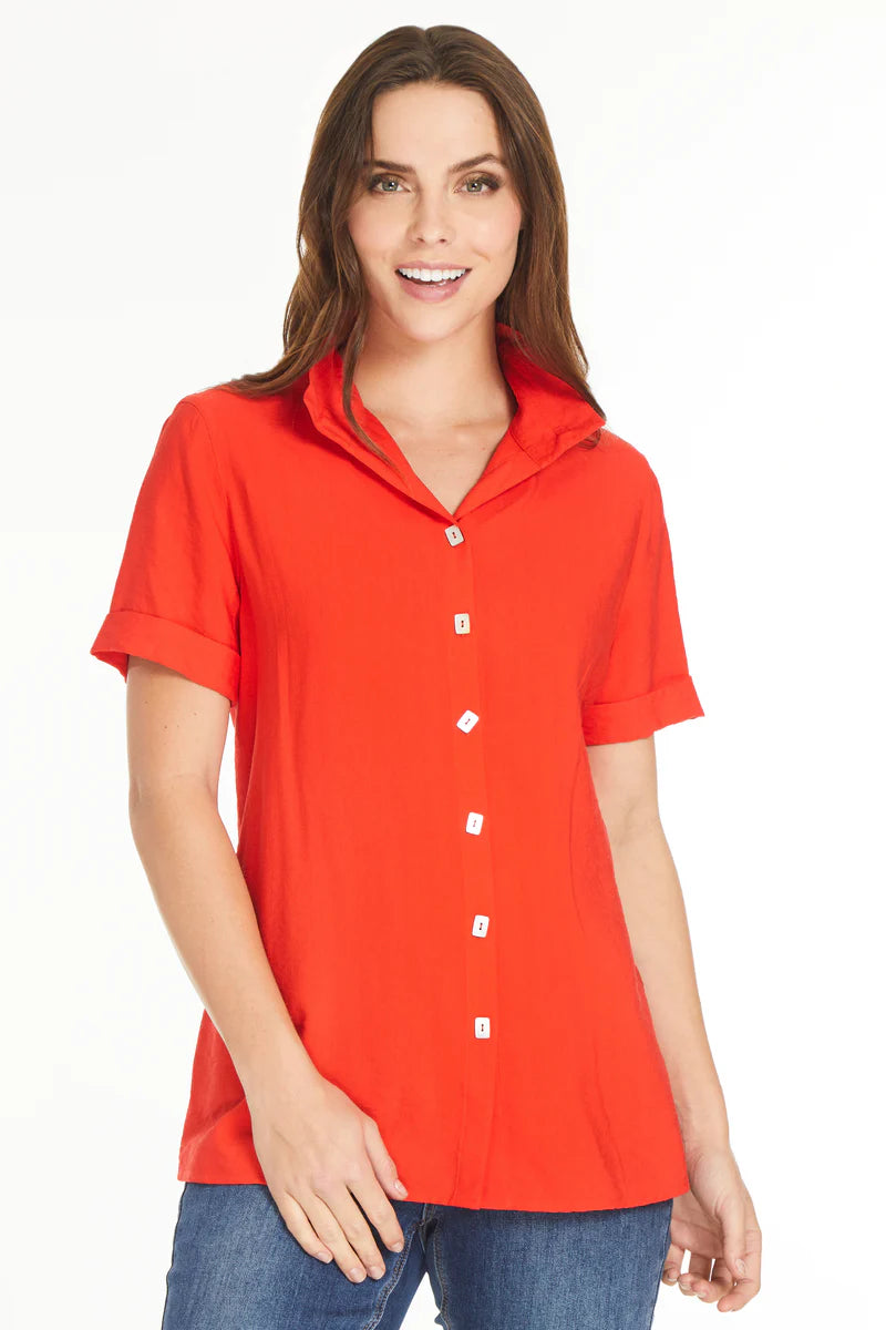 WIRE COLLAR TUNIC WITH ZIPPER DETAIL - RED