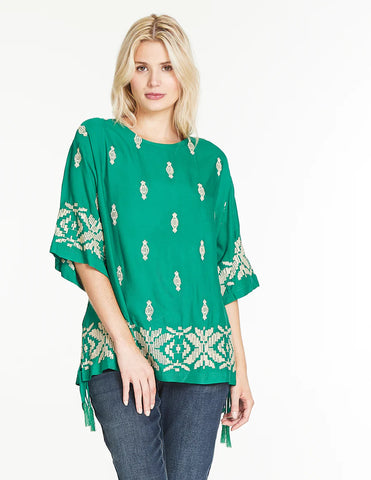 EMBROIDERED BOXY TOP - GREEN