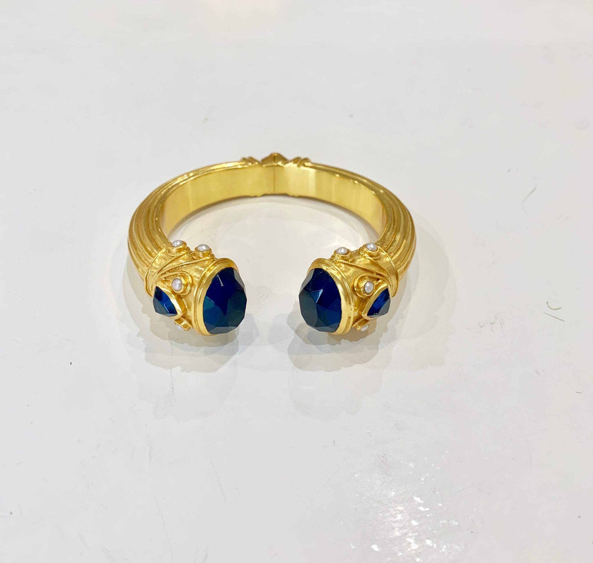 Sapphire Byzantine Hinged Cuff Bracelet